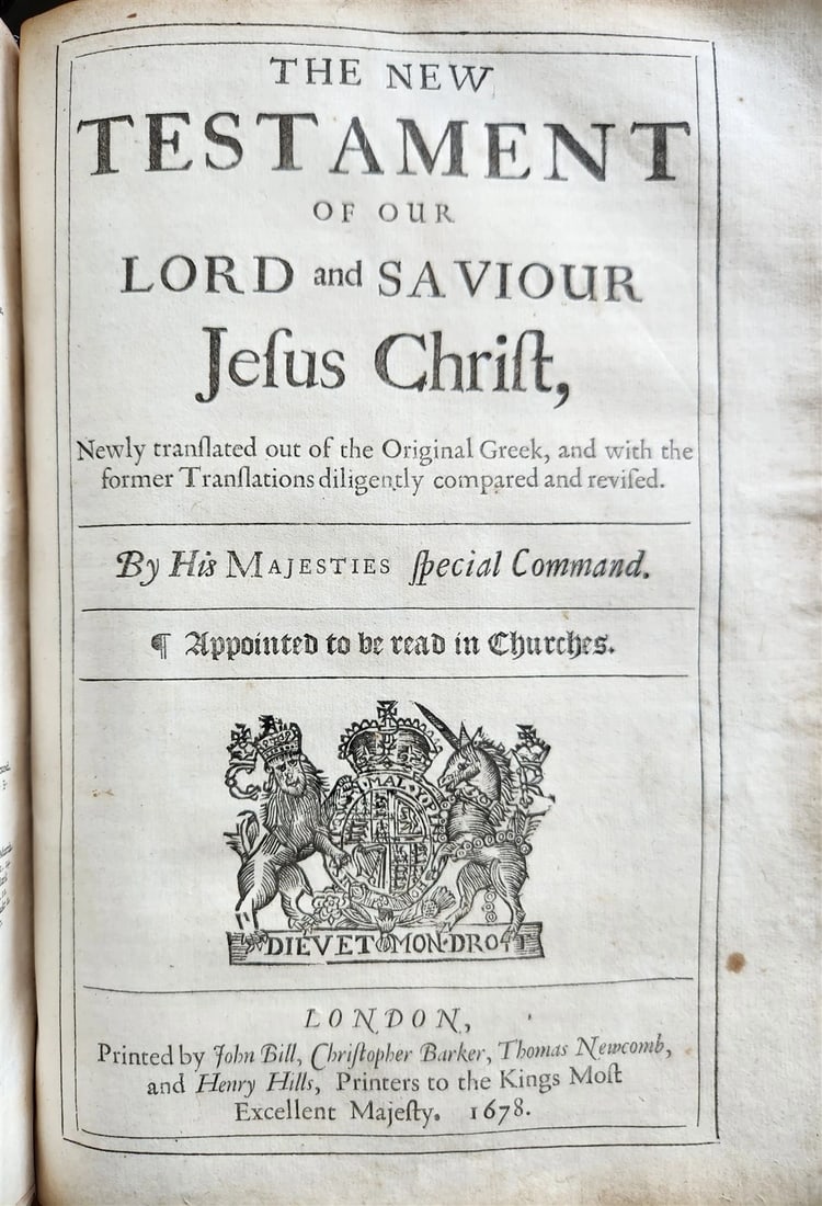 1678 BIBLE in ENGLISH w/ ORIGINAL BINDING antique OLD & NEW TESTAMENT 17th CENT. - 3