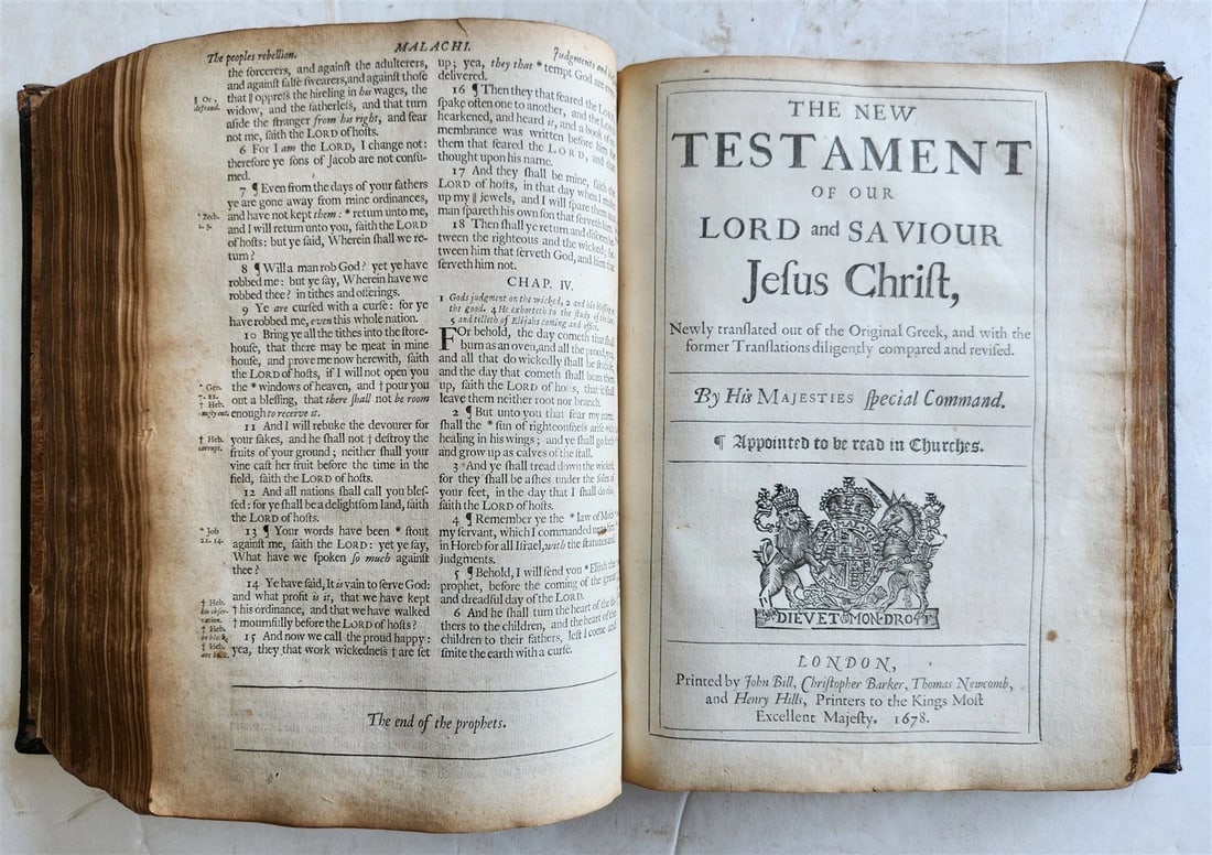1678 BIBLE in ENGLISH w/ ORIGINAL BINDING antique OLD & NEW TESTAMENT 17th CENT. - 9