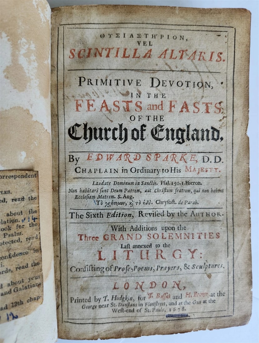 1678 ILLUSTRATED PRIMITIVE DEVOTION in FEASTS & FASTS antique in ENGLISH (1 of 14)