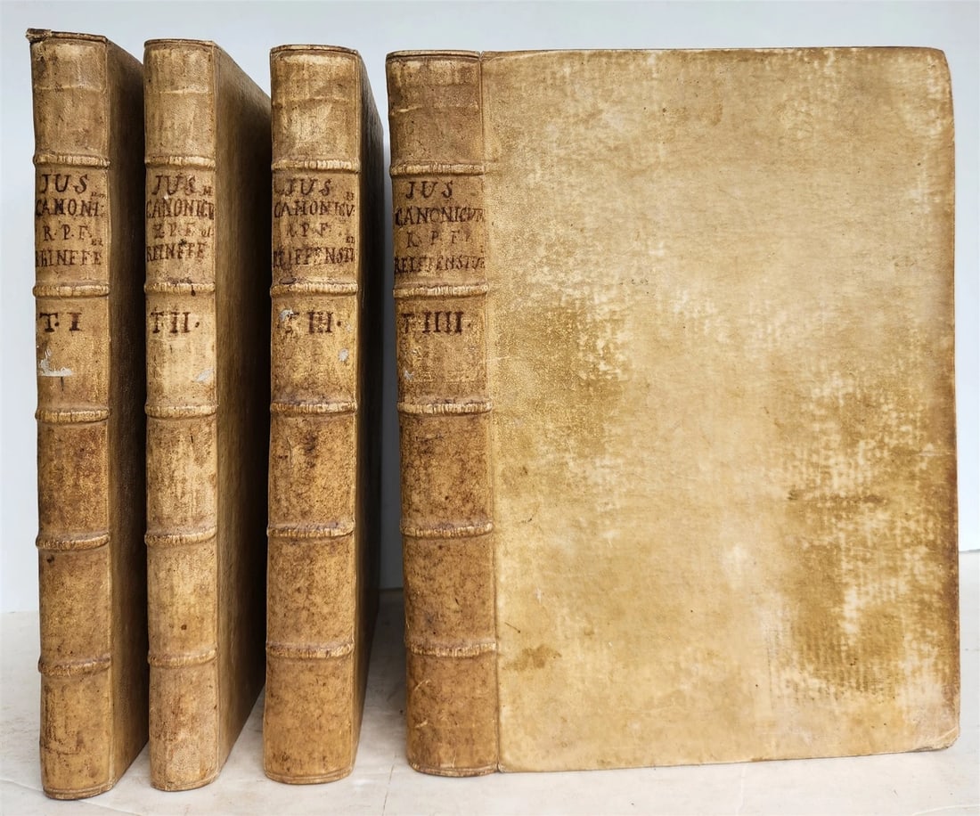 1742 CANON LAW by Anacleto Reiffenstuel 4 FOLIO VELLUM BOUND VOLUMES antique (1 of 10)