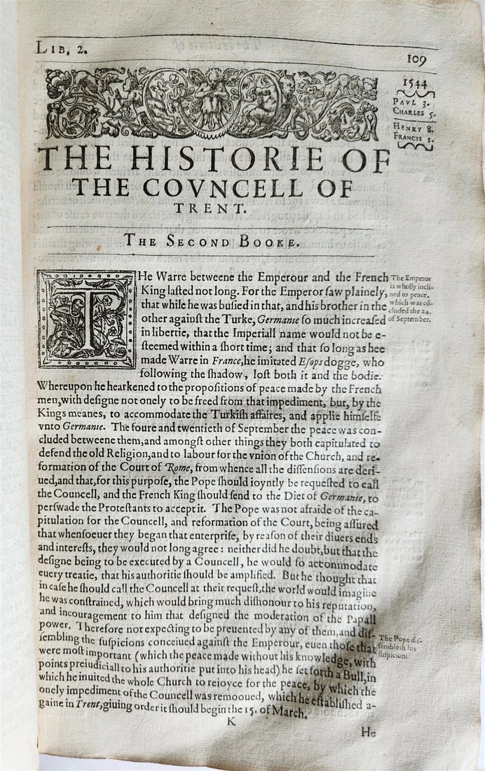 1629 HISTORIE of COUNCIL of TRENT in ENGLISH by N. BRENT FOLIO antique - 8