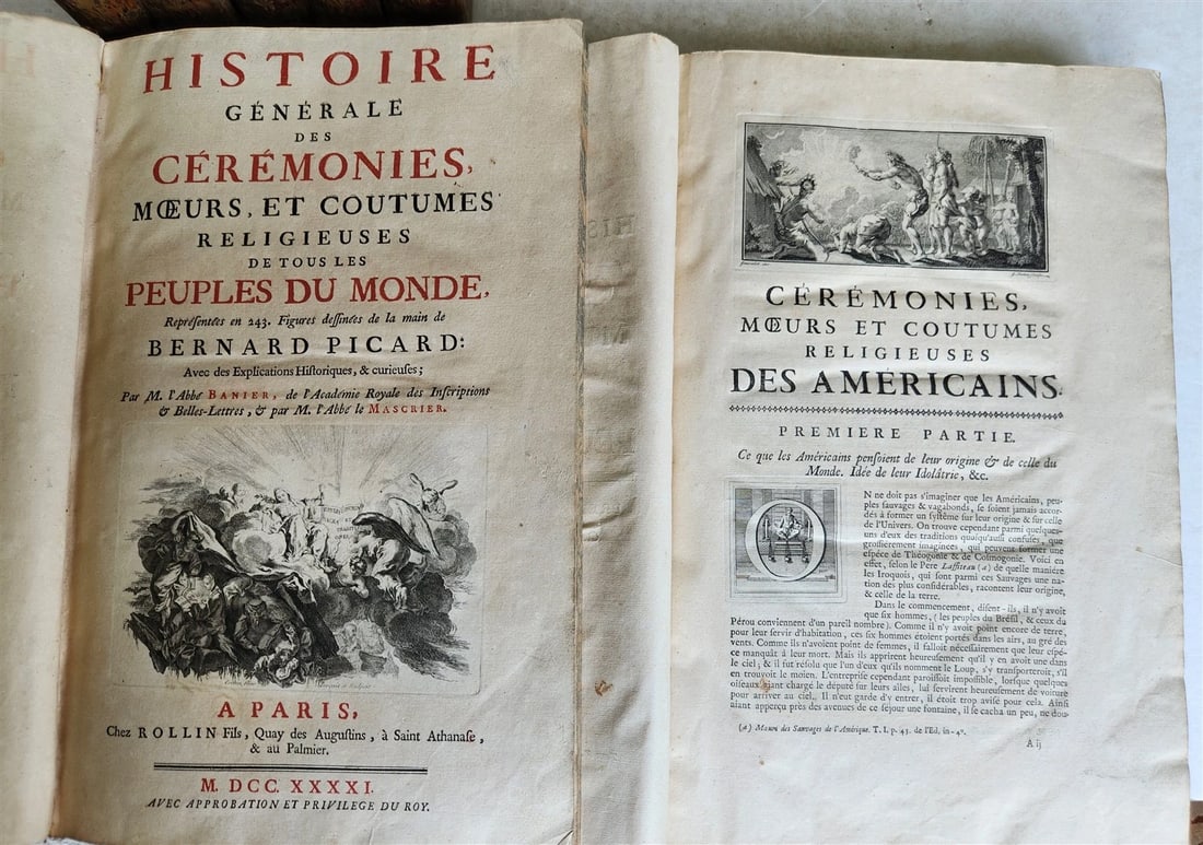 1741 HISTOIRE des CEREMONIES et COUTUMES de PEUPLES DU MONDE 7 vols antique - 2