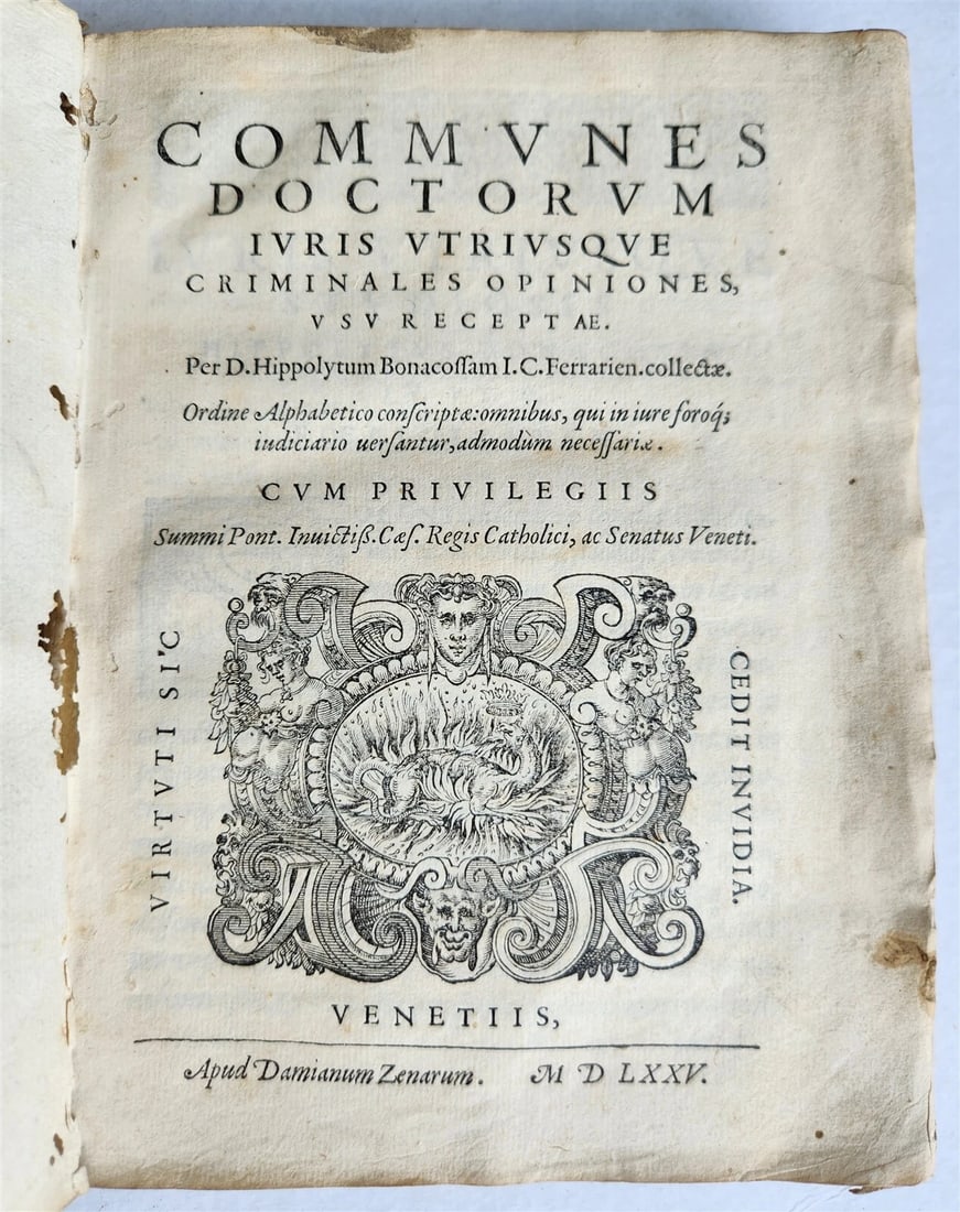 1575 LAW BOOK COMMUNES DOCTORUM IURIS UTRIUSQUE antique VELLUM BINDING - 2