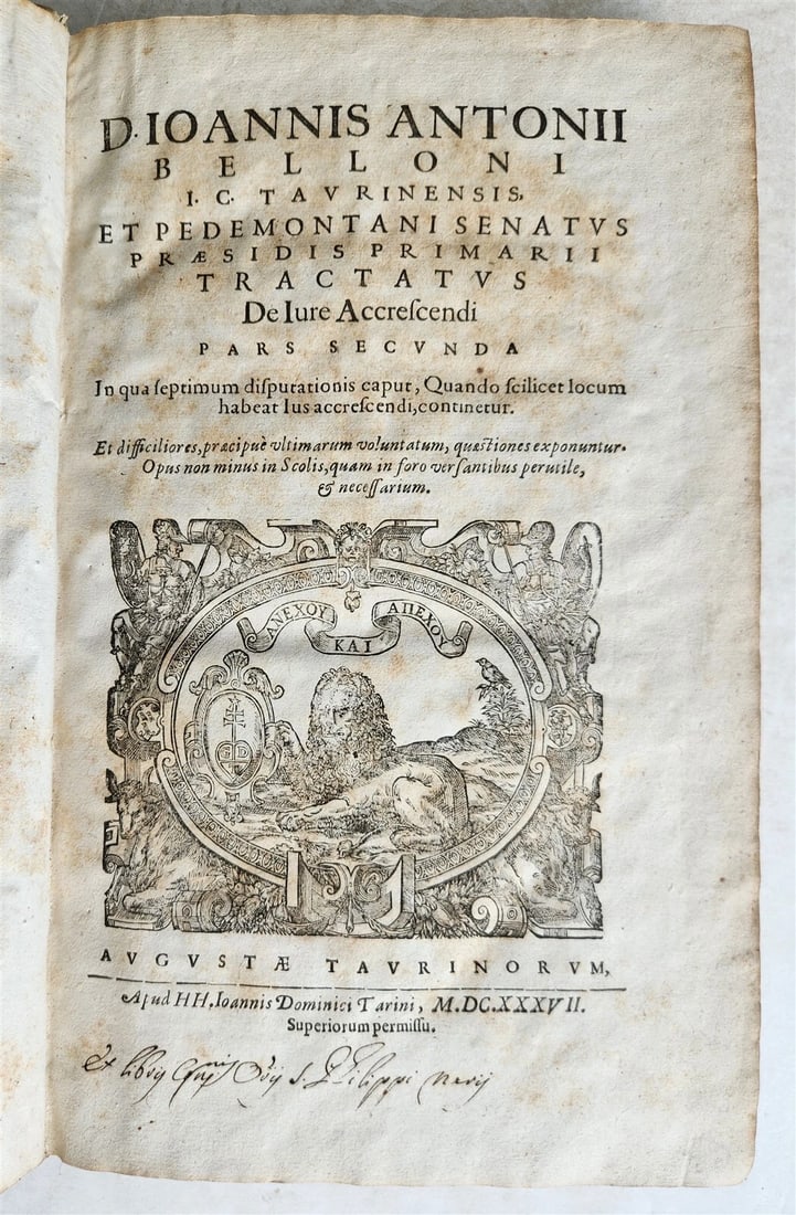 1637 LAW BOOK by IOANNIS ANTONII BELLONI VELLUM FOLIO w/MANUSCRIPT TITLE antique - 2