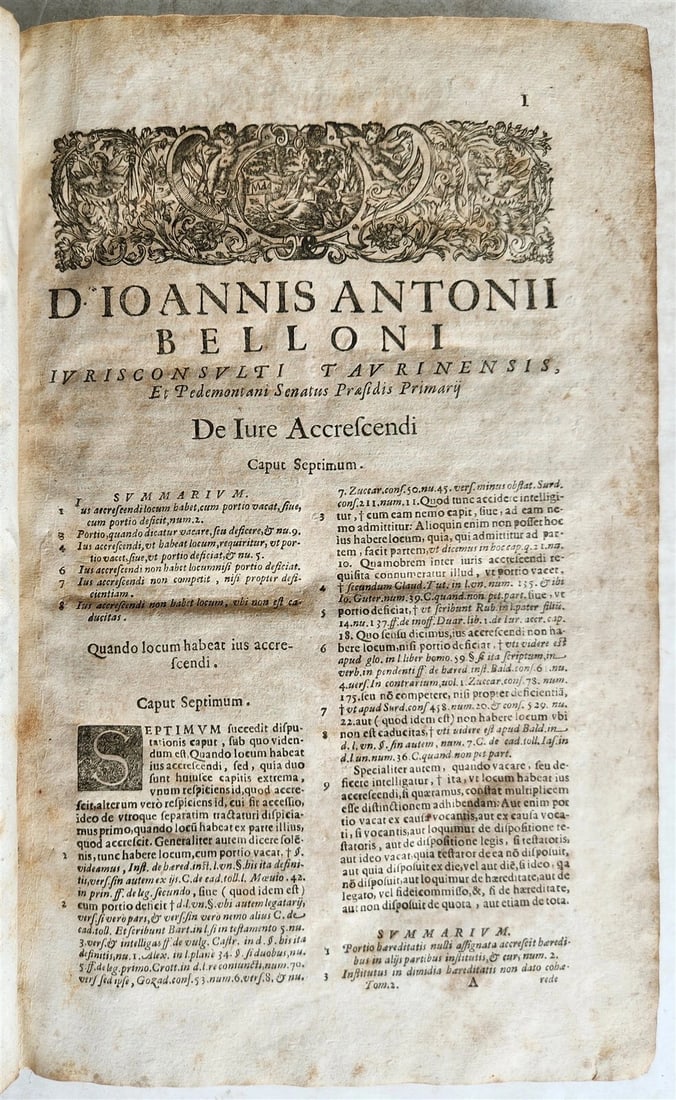 1637 LAW BOOK by IOANNIS ANTONII BELLONI VELLUM FOLIO w/MANUSCRIPT TITLE antique - 7