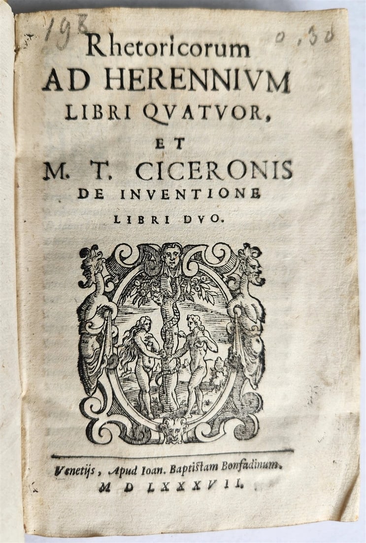 1587 CICERO Rhetoricorum ad Herennium antique VELLUM BOUND (1 of 7)