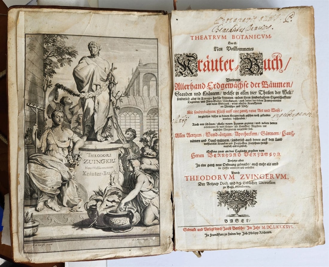 1696 THEATRUM BOTANICUM by Theodor ZWINGER antique ILLUSTRATED FOLIO in GERMAN: Title: 1696 THEATRUM BOTANICUM by Theodor ZWINGER antique ILLUSTRATED FOLIO in GERMAN Description: ZWINGER, Theodor Theatrum Botanicum. Das ist: Neu Vollkommenes Krauter-Buch / Worinnen Allerhand Erdg