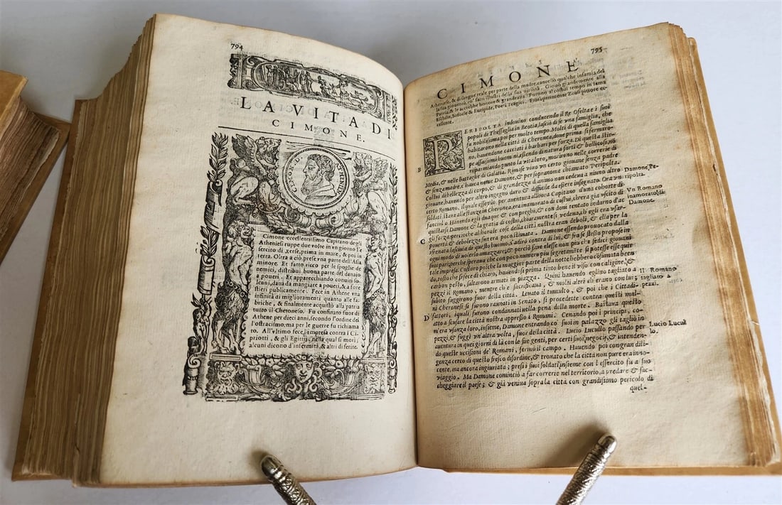 1582 PLUTARCH LIVES of ILLUSTRIOUS GREEK & ROMANS 2 VOLUMES antique ILLUSTRATED - 10