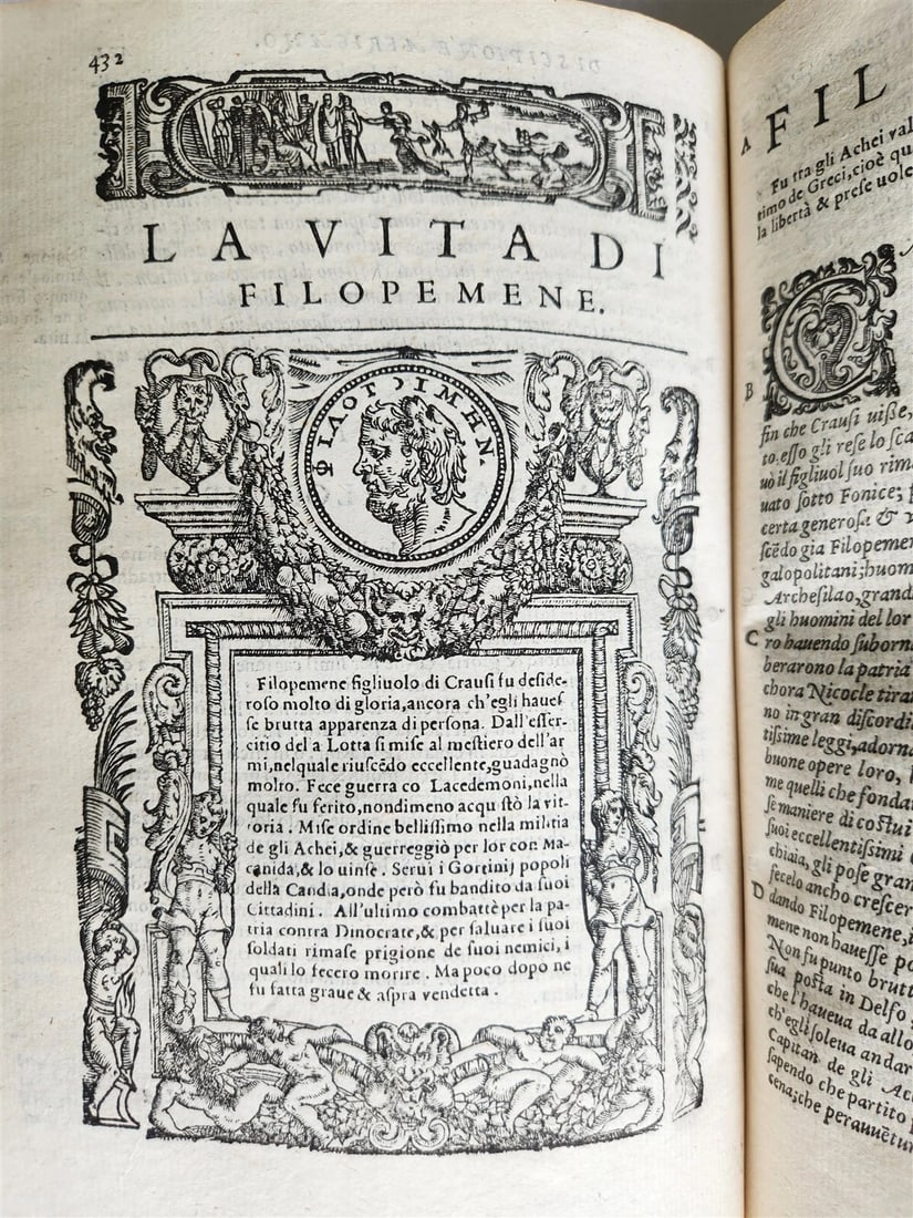 1582 PLUTARCH LIVES of ILLUSTRIOUS GREEK & ROMANS 2 VOLUMES antique ILLUSTRATED - 9