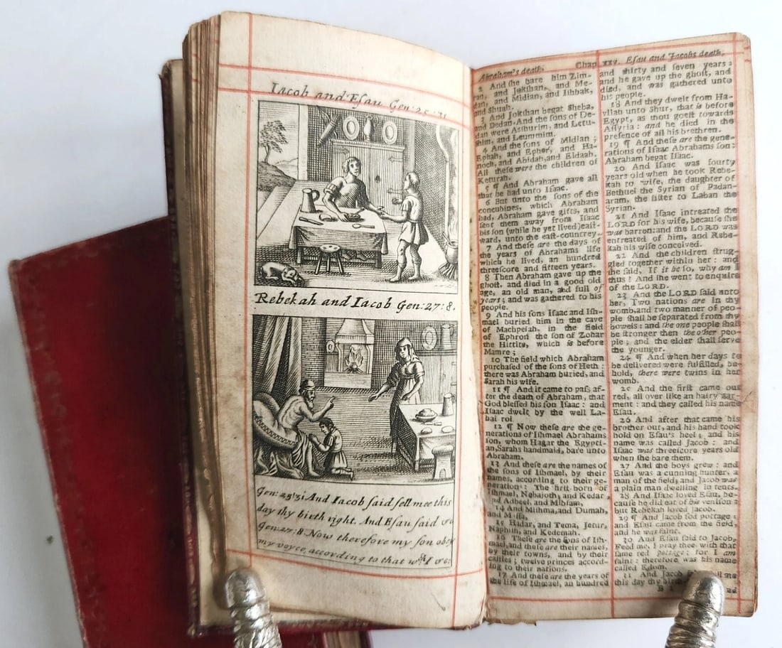 1684 BIBLE in ENGLISH ILLUSTRATED w/89 PLATES 2 VOLS OLD & NEW TESTAMENT antique - 8