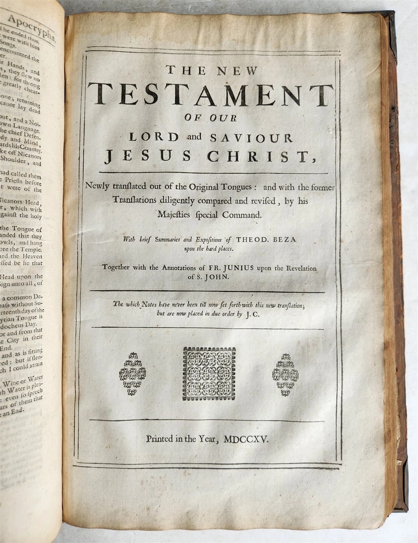 1715 BIBLE in ENGLISH antique ILLUSTRATED w/6 MAPS PIGSKIN FOLIO w/METAL CORNERS - 10