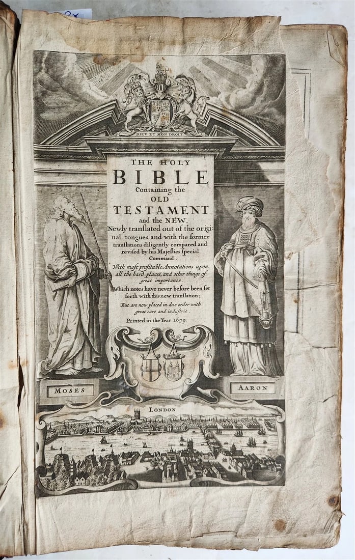 1715 BIBLE in ENGLISH antique ILLUSTRATED w/6 MAPS PIGSKIN FOLIO w/METAL CORNERS - 4