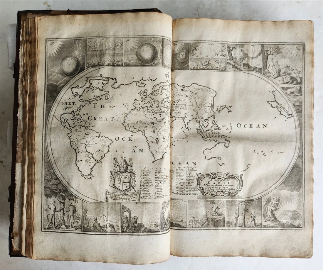 1715 BIBLE in ENGLISH antique ILLUSTRATED w/6 MAPS PIGSKIN FOLIO w/METAL CORNERS - 6