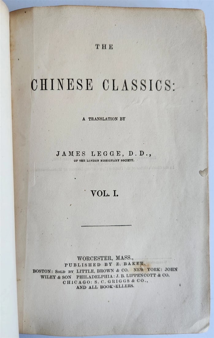 1866 CHINESE CLASSICS CONFUCIUS antique AMERICAN PRINTING Worcester MA (1 of 6)