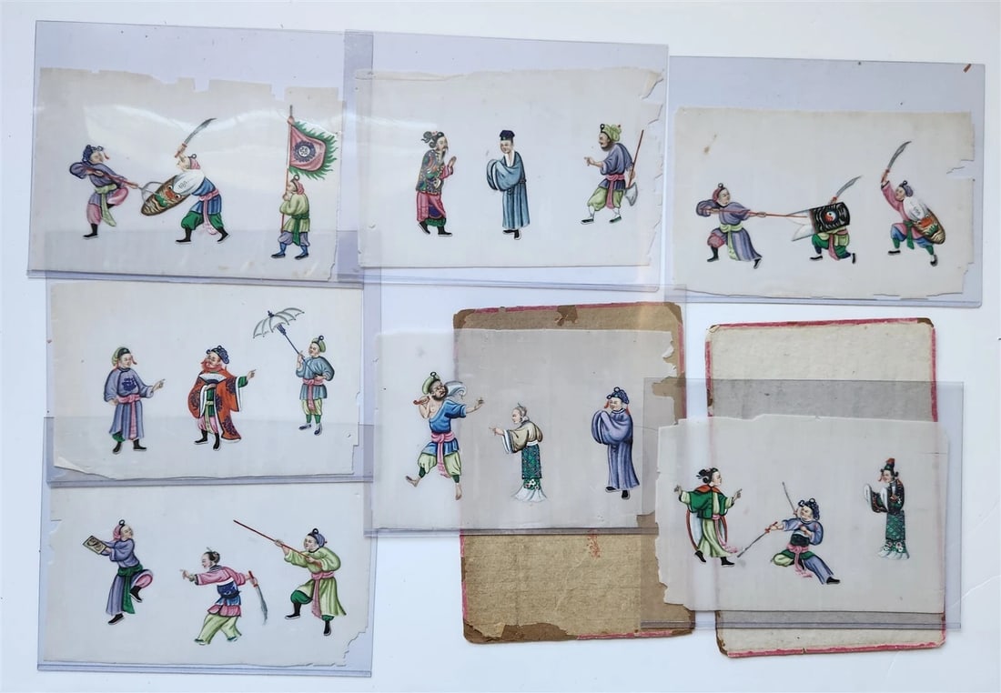 lot of 7 CHINESE WATERCOLOR PITH PAPER PAINTINGS antique 19th century: Title: lot of 7 CHINESE WATERCOLOR PITH PAPER PAINTINGS antique 19th century Description: lot of 7 CHINESE WATERCOLOR (guache) PITH (rice) PAPER PAINTINGS vibrant colors Includes original cardboard bo
