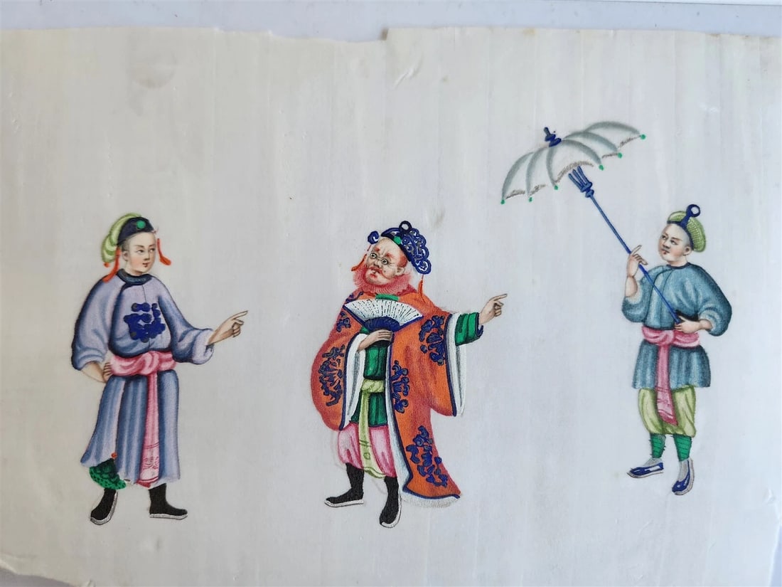lot of 7 CHINESE WATERCOLOR PITH PAPER PAINTINGS antique 19th century - 4
