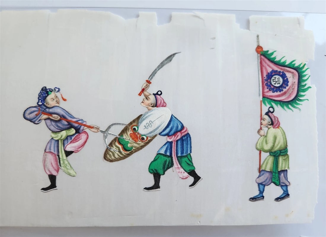 lot of 7 CHINESE WATERCOLOR PITH PAPER PAINTINGS antique 19th century - 5