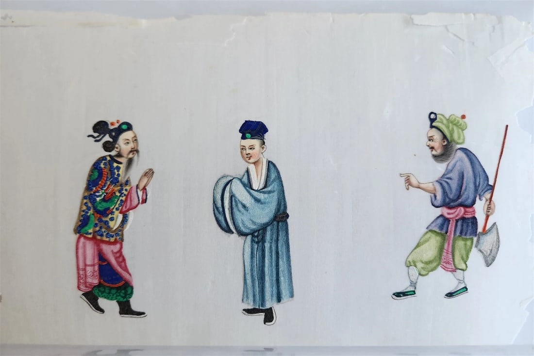 lot of 7 CHINESE WATERCOLOR PITH PAPER PAINTINGS antique 19th century - 6