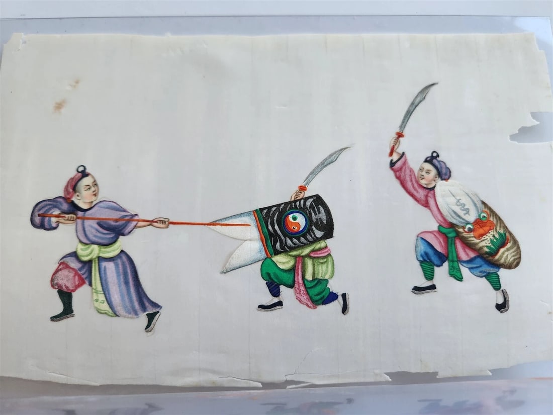 lot of 7 CHINESE WATERCOLOR PITH PAPER PAINTINGS antique 19th century - 7