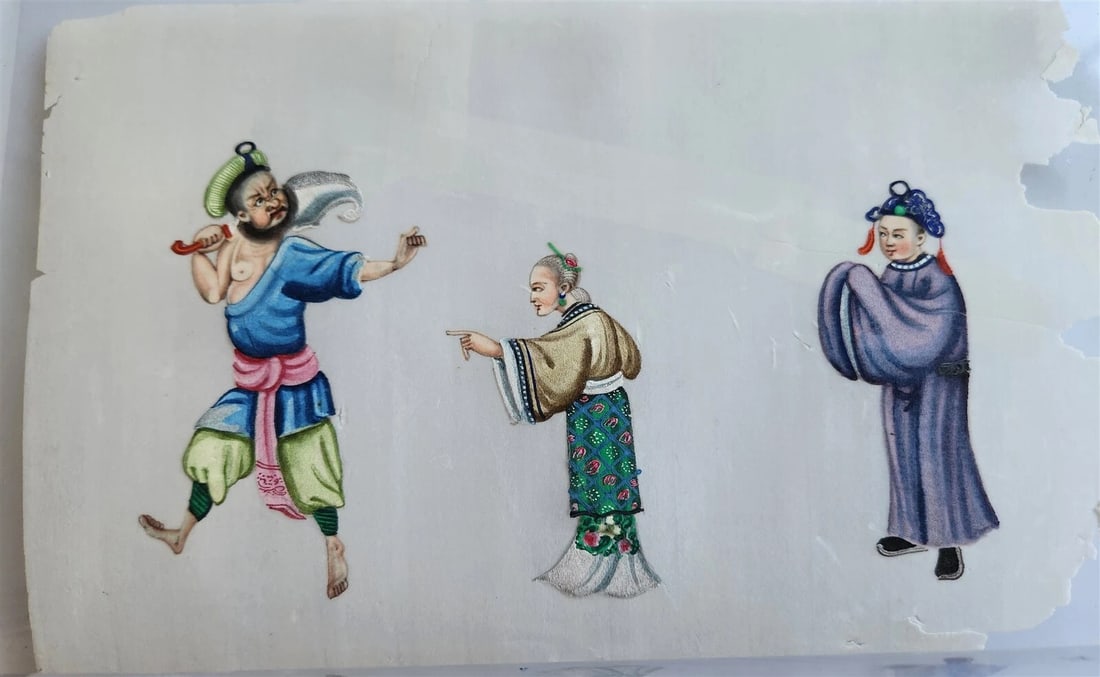 lot of 7 CHINESE WATERCOLOR PITH PAPER PAINTINGS antique 19th century - 8