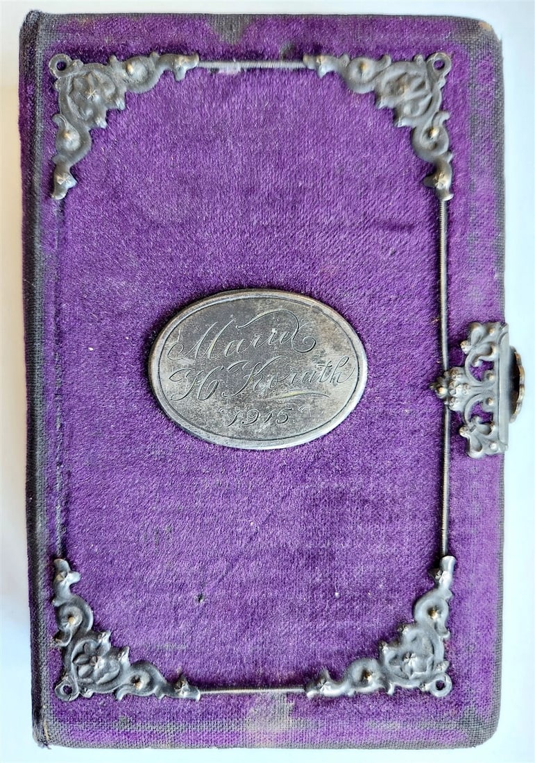 1909 AMERICAN HYMNAL in GERMAN antique VELVET BINDING w/ SILVER DECORATIONS - 2