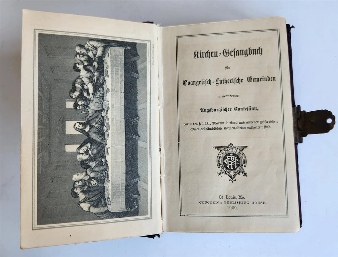 1909 AMERICAN HYMNAL in GERMAN antique VELVET BINDING w/ SILVER DECORATIONS - 5