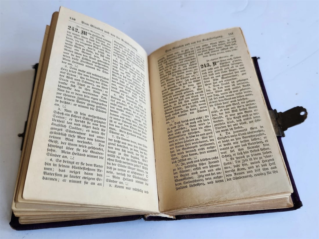 1909 AMERICAN HYMNAL in GERMAN antique VELVET BINDING w/ SILVER DECORATIONS - 6