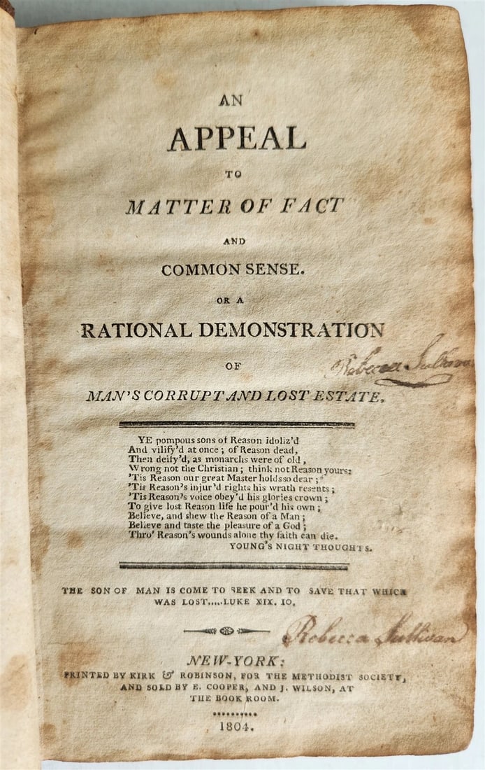 1804 RATIONAL DEMONSTRATION of MAN'S CORRUPT & LOST ESTATE antique AMERICANA (1 of 6)