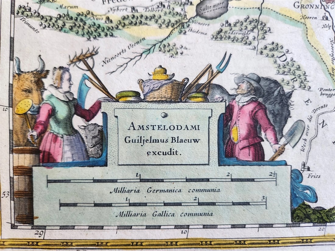 1640 FRIESLAND GRONINGEN NETHERLANDS MAP by WILLEM BLAEU antique AUTHENTIC - 3