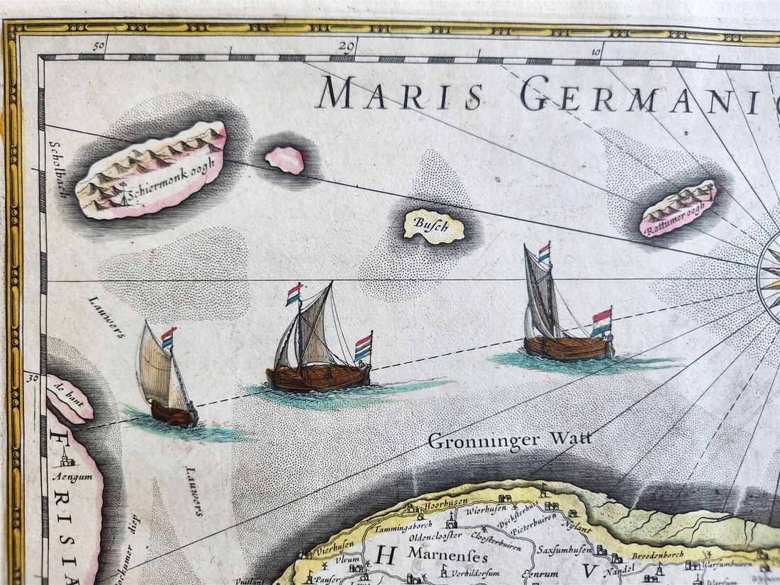 1640 FRIESLAND GRONINGEN NETHERLANDS MAP by WILLEM BLAEU antique AUTHENTIC - 4