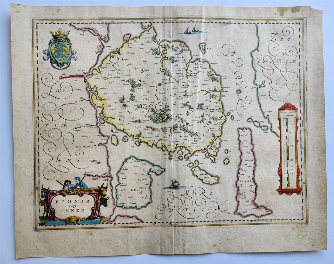 1640 DENMARK FUN FUNEN MAP by WILLEM BLAEU antique AUTHENTIC (1 of 6)
