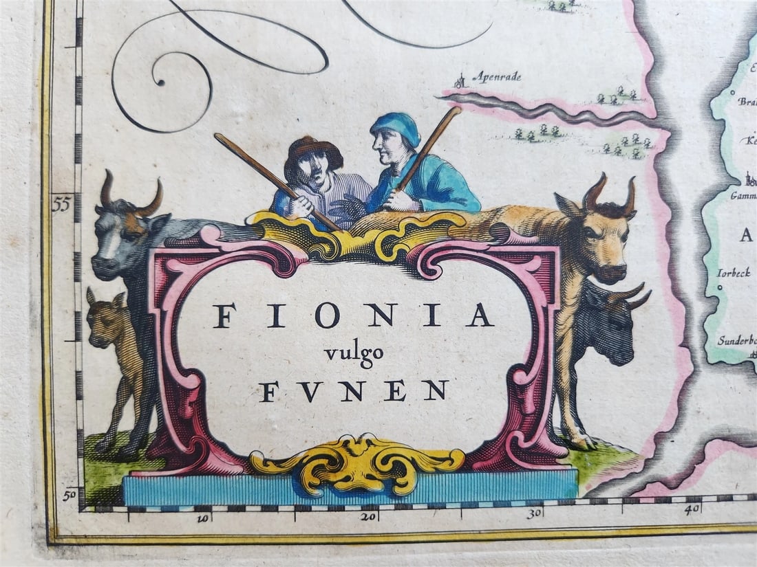 1640 DENMARK FUN FUNEN MAP by WILLEM BLAEU antique AUTHENTIC - 2