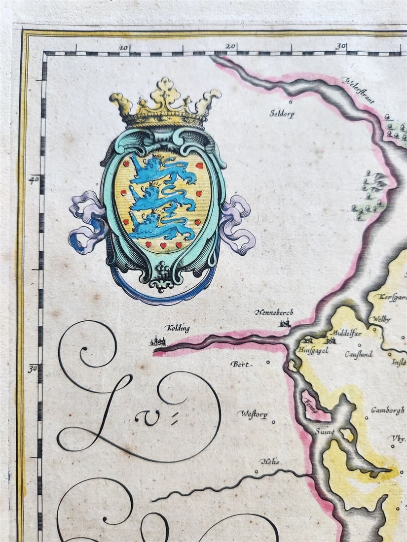 1640 DENMARK FUN FUNEN MAP by WILLEM BLAEU antique AUTHENTIC - 3