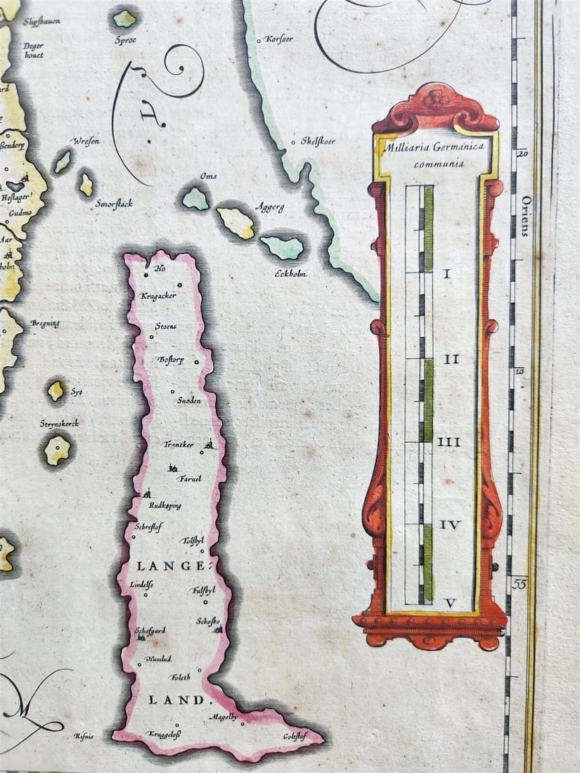 1640 DENMARK FUN FUNEN MAP by WILLEM BLAEU antique AUTHENTIC - 4