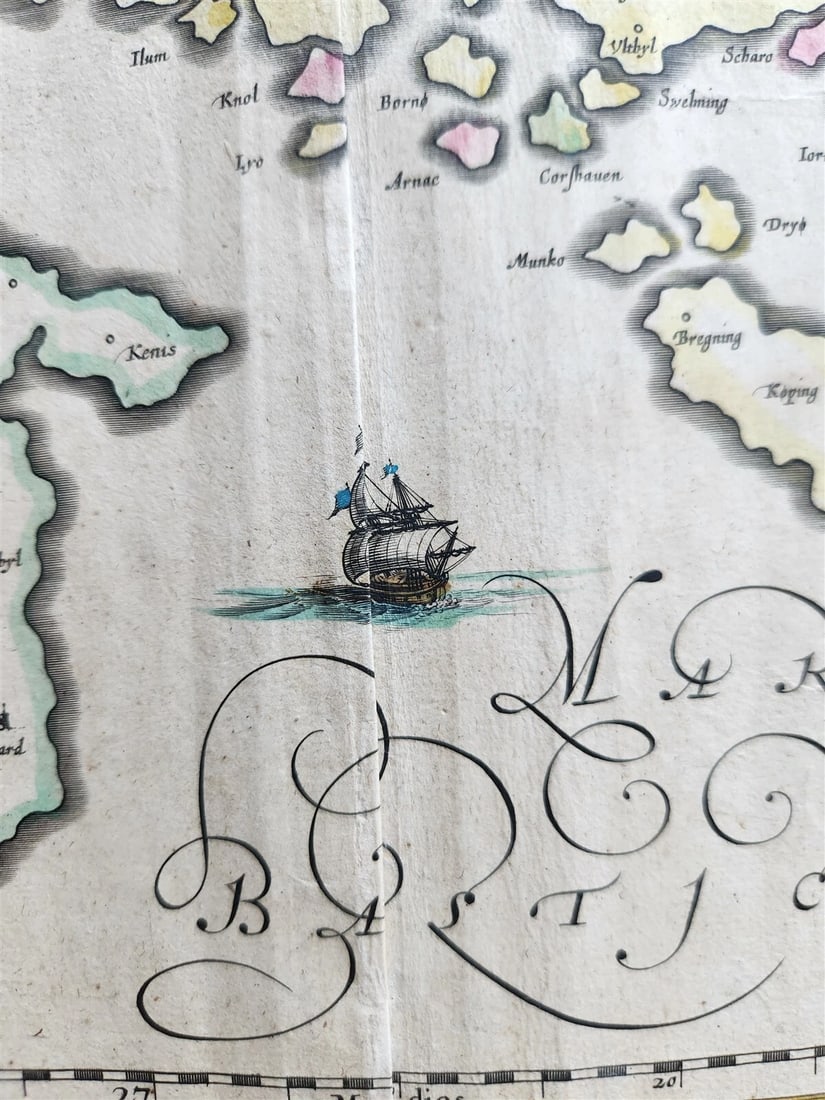 1640 DENMARK FUN FUNEN MAP by WILLEM BLAEU antique AUTHENTIC - 5