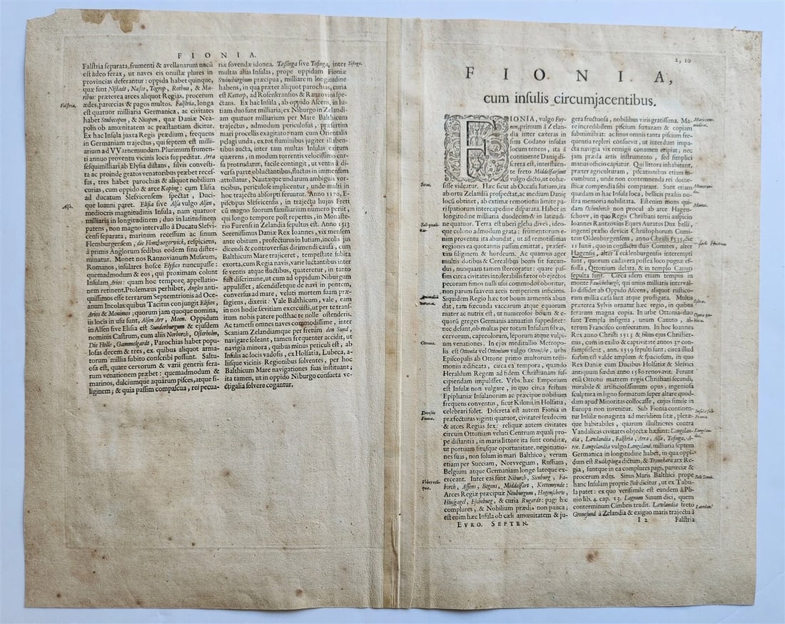 1640 DENMARK FUN FUNEN MAP by WILLEM BLAEU antique AUTHENTIC - 6