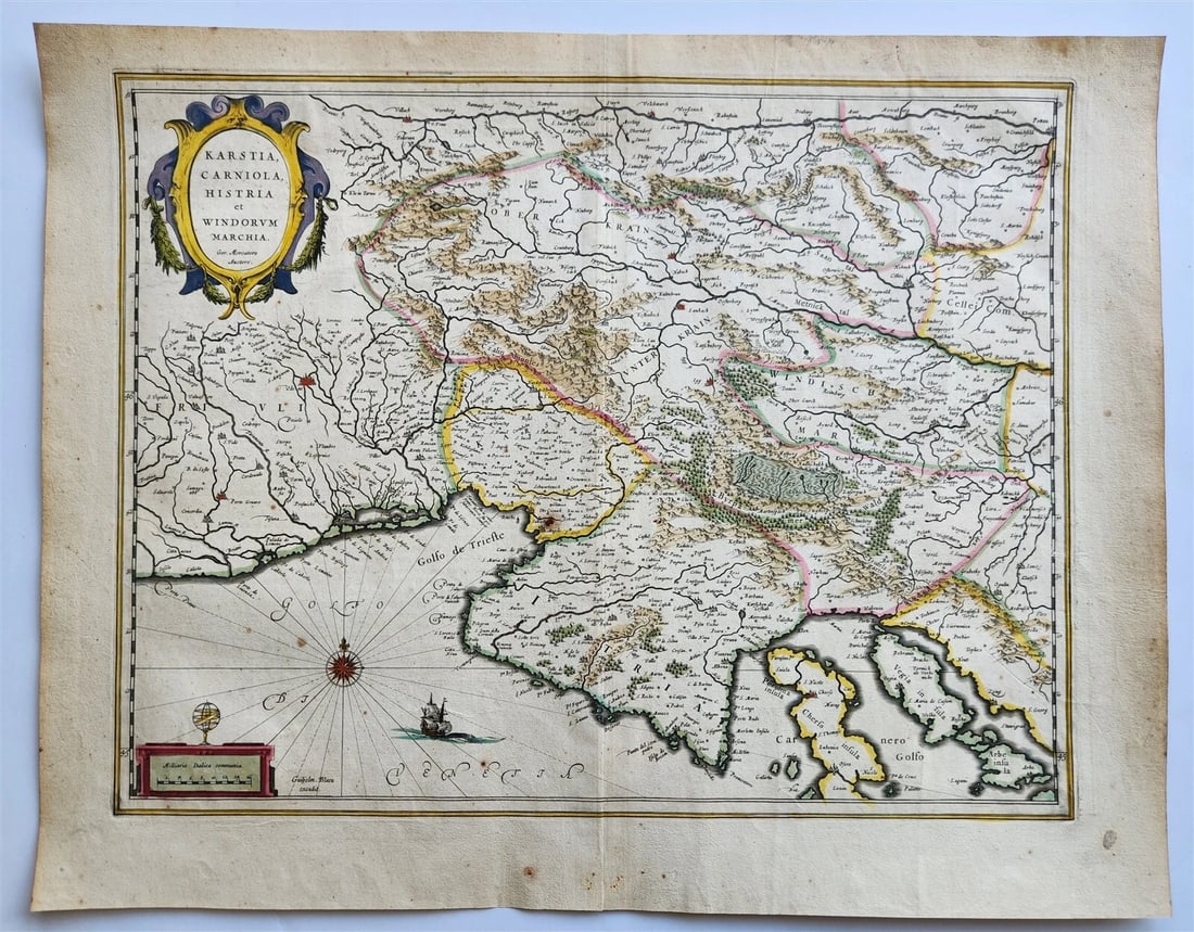 1640 SLOVENIA CROATIA MAP by WILLEM BLAEU antique AUTHENTIC (1 of 4)