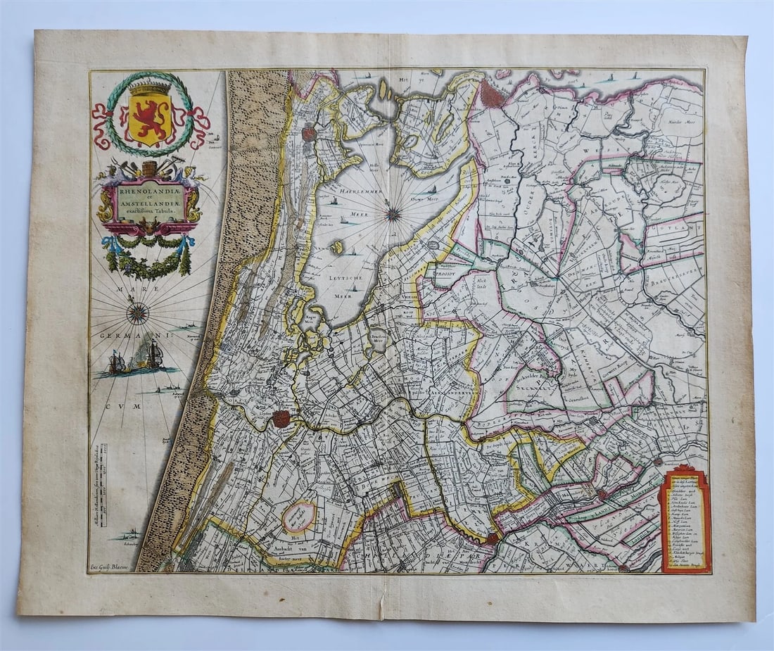 1640 Rhineland & Amstelland NETHERLANDS MAP by WILLEM BLAEU antique AUTHENTIC (1 of 6)
