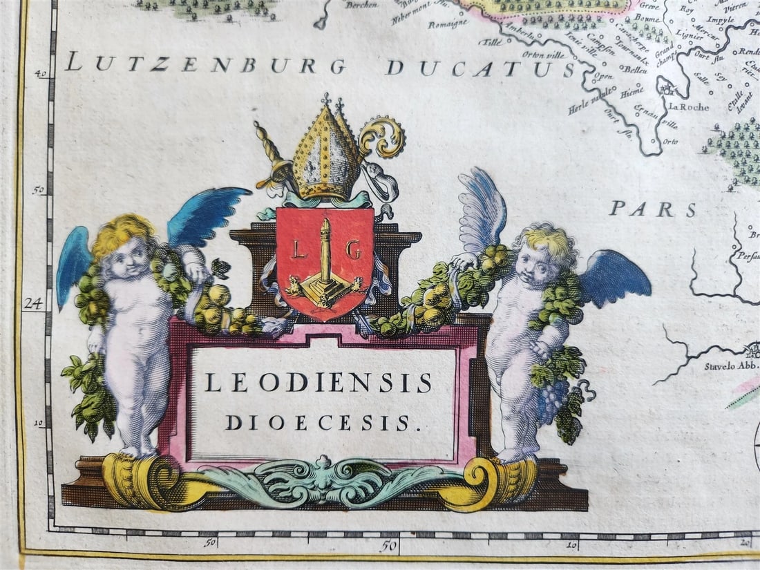 1640 LIEGE BELGIUM MAP by WILLEM BLAEU antique AUTHENTIC hand colored - 2