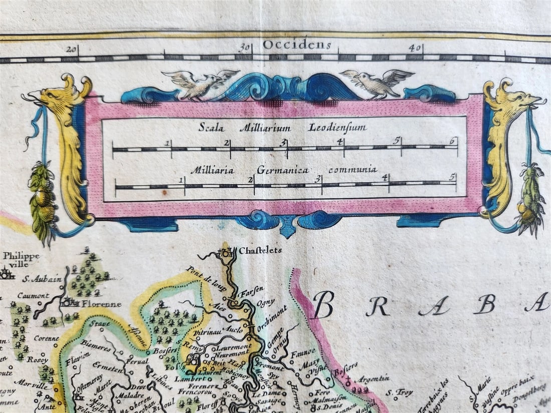 1640 LIEGE BELGIUM MAP by WILLEM BLAEU antique AUTHENTIC hand colored - 3