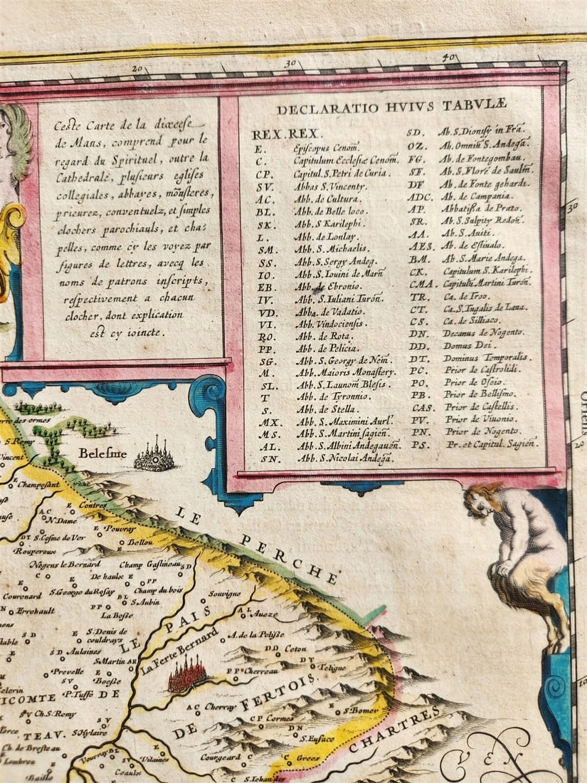 1640 MAP of LE MANS FRANCE by WILLEM BLAEU antique AUTHENTIC hand colored - 3