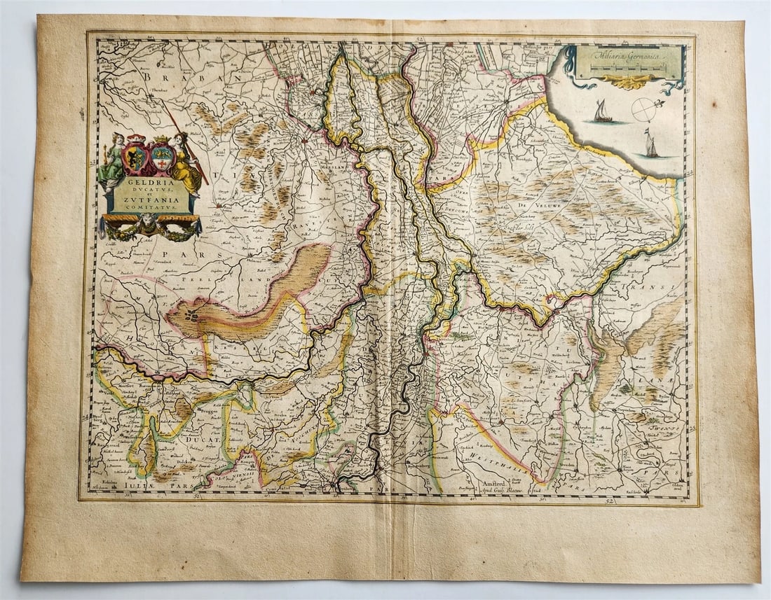 1640 MAP of GELDERLAND NETHERLANDS by WILLEM BLAEU antique AUTHENTIC handcolored (1 of 4)