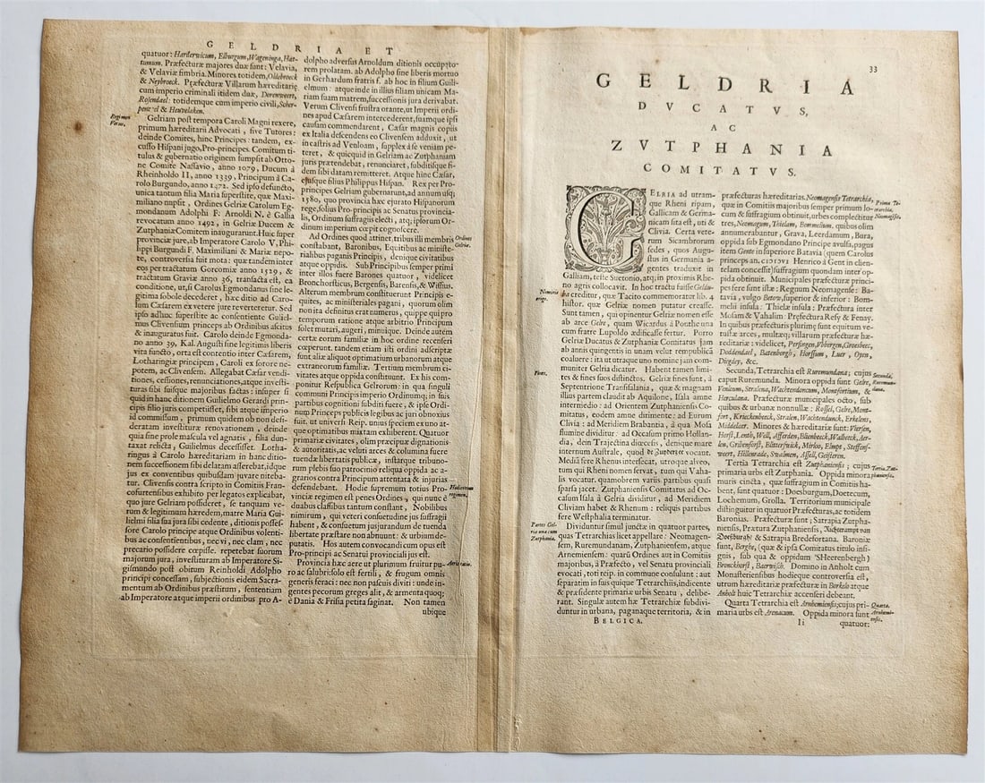 1640 MAP of GELDERLAND NETHERLANDS by WILLEM BLAEU antique AUTHENTIC handcolored - 4