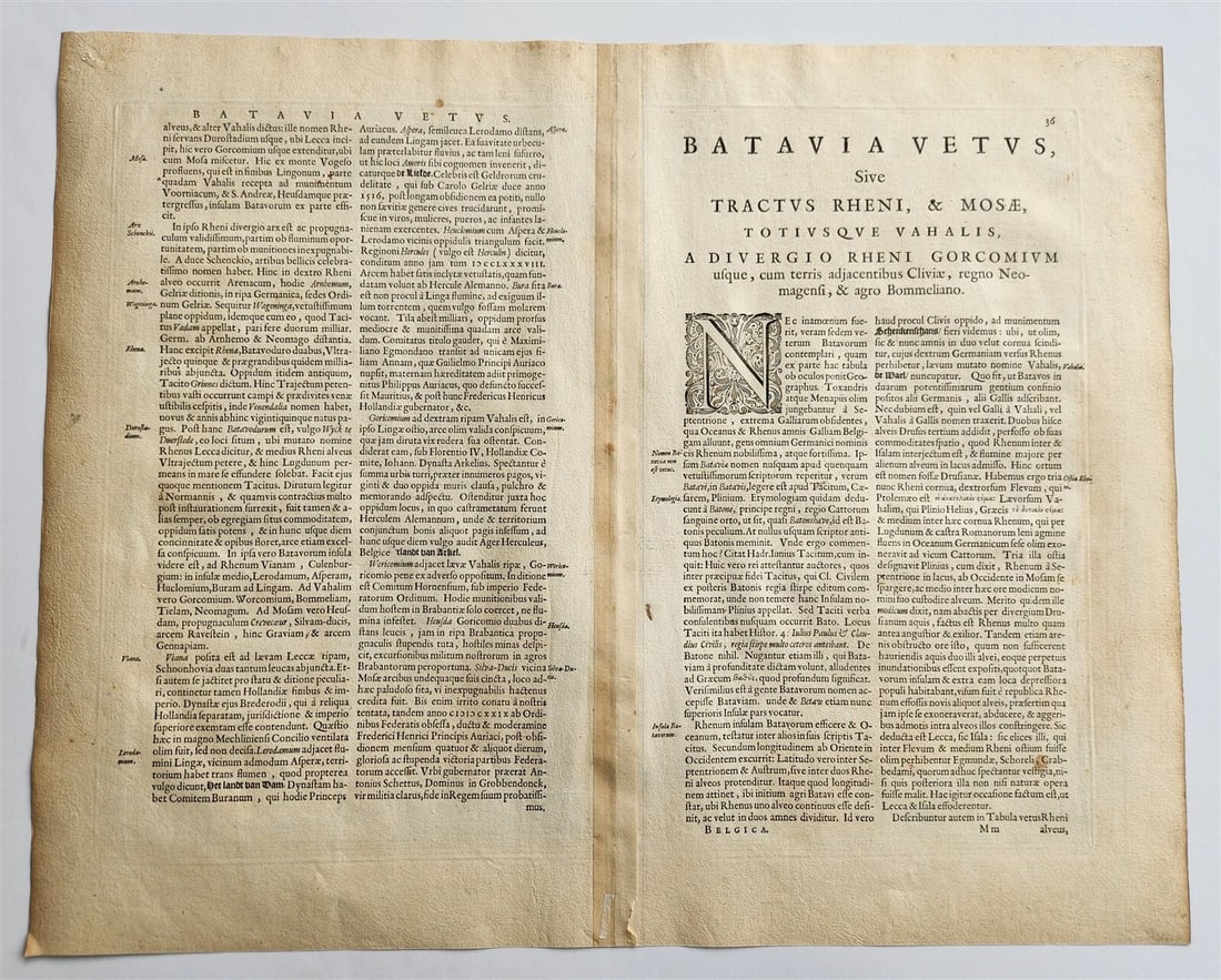 1640 MAP of RHINE RIVER REGION NETHERLANDS by WILLEM BLAEU antique AUTHENTIC - 4