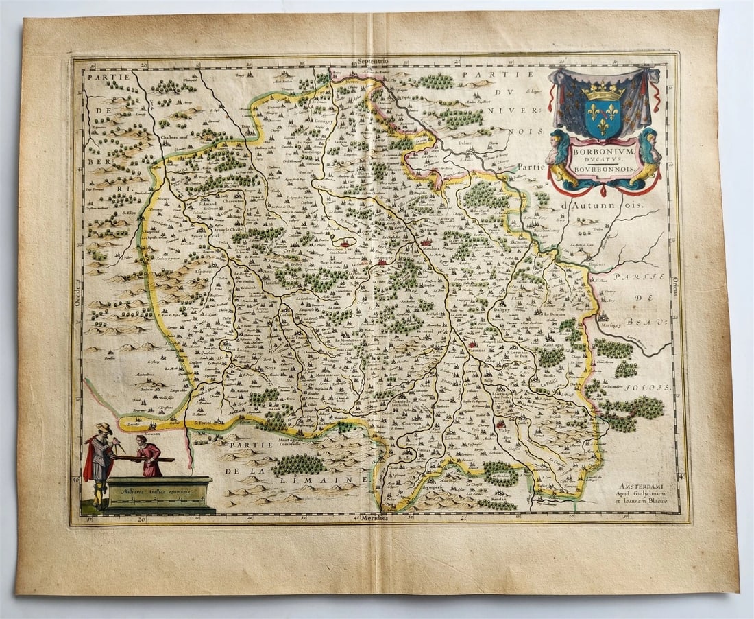 1640 MAP of Bourbonnais FRANCE by WILLEM BLAEU antique AUTHENTIC hand colored (1 of 4)