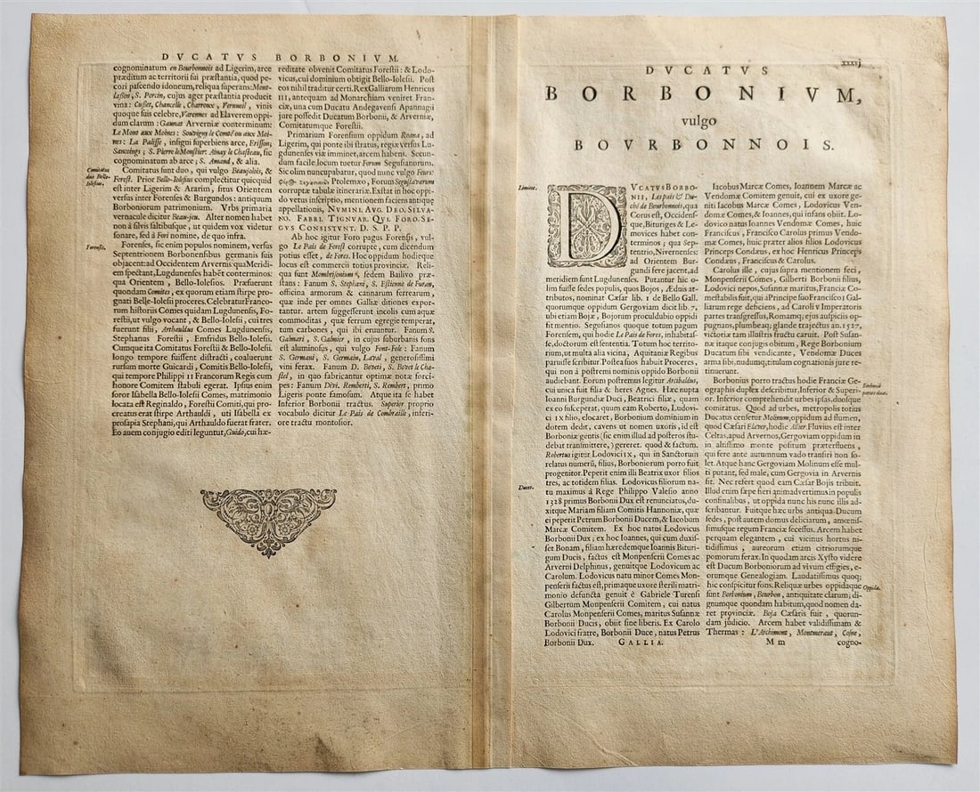 1640 MAP of Bourbonnais FRANCE by WILLEM BLAEU antique AUTHENTIC hand colored - 4