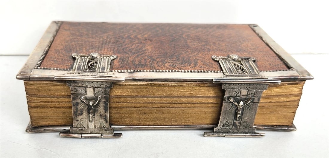 1843 DUTCH CHURCH BOOK antique w/ SILVER EDGES & CLASPS - 4