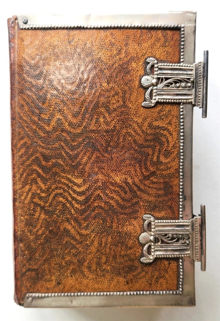 1843 DUTCH CHURCH BOOK antique w/ SILVER EDGES & CLASPS - 5