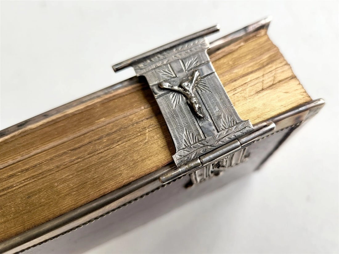 1843 DUTCH CHURCH BOOK antique w/ SILVER EDGES & CLASPS - 6