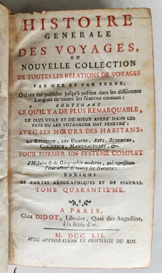 1752 HISTOIRE des VOYAGES illustrated TRAVELS to JAPAN vol. 40 antique - 2